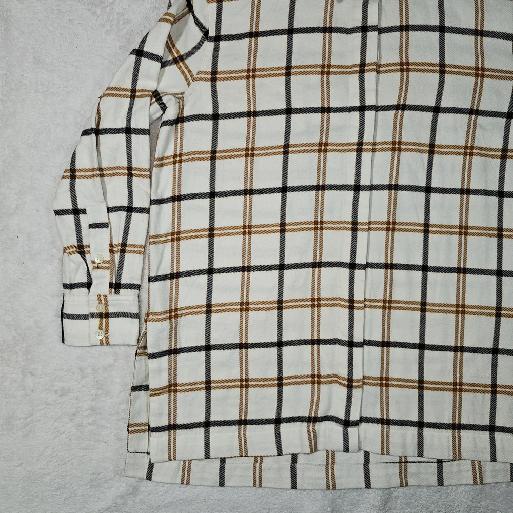 Madewell White and Orange Plaid Button-Down Shirt